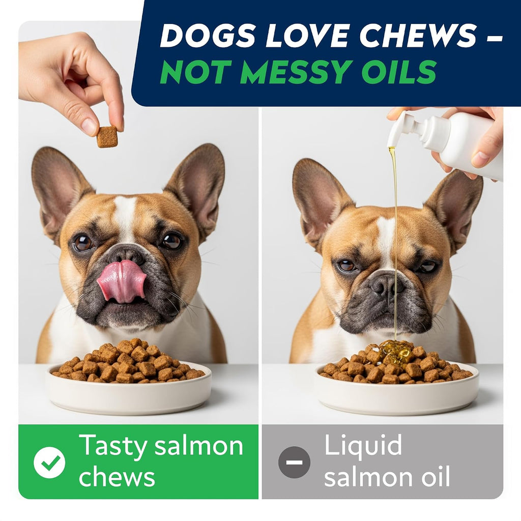 STRELLALAB Omega 3 for Dogs - 180 Golosinas de Aceite de Salmón - Alivio de Alergias y Picazón - Suplemento para Piel y Pelaje Seco - Tratamiento Anti-Caída y Puntos Calientes - Sabor a Pollo