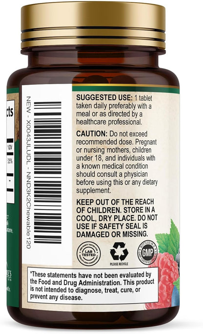 Nature's Nutrition Vitamina D3 K2 5000 UI + – Formato: Los comprimidos masticables son una opción cómoda para – Image 8