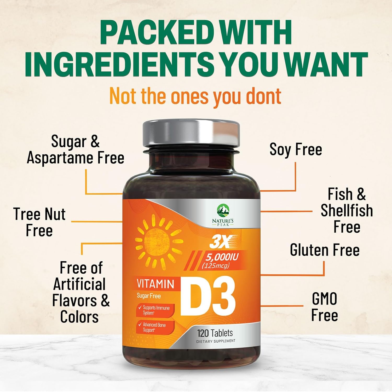 Vitamina D3 5000 UI (125 mcg) por Porción - Triple Potencia - Apoyo Inmunológico, Huesos, Dientes y Músculos - Vegano, Sin Gluten, Sabor a Frambuesa - 120 Comprimidos Masticables