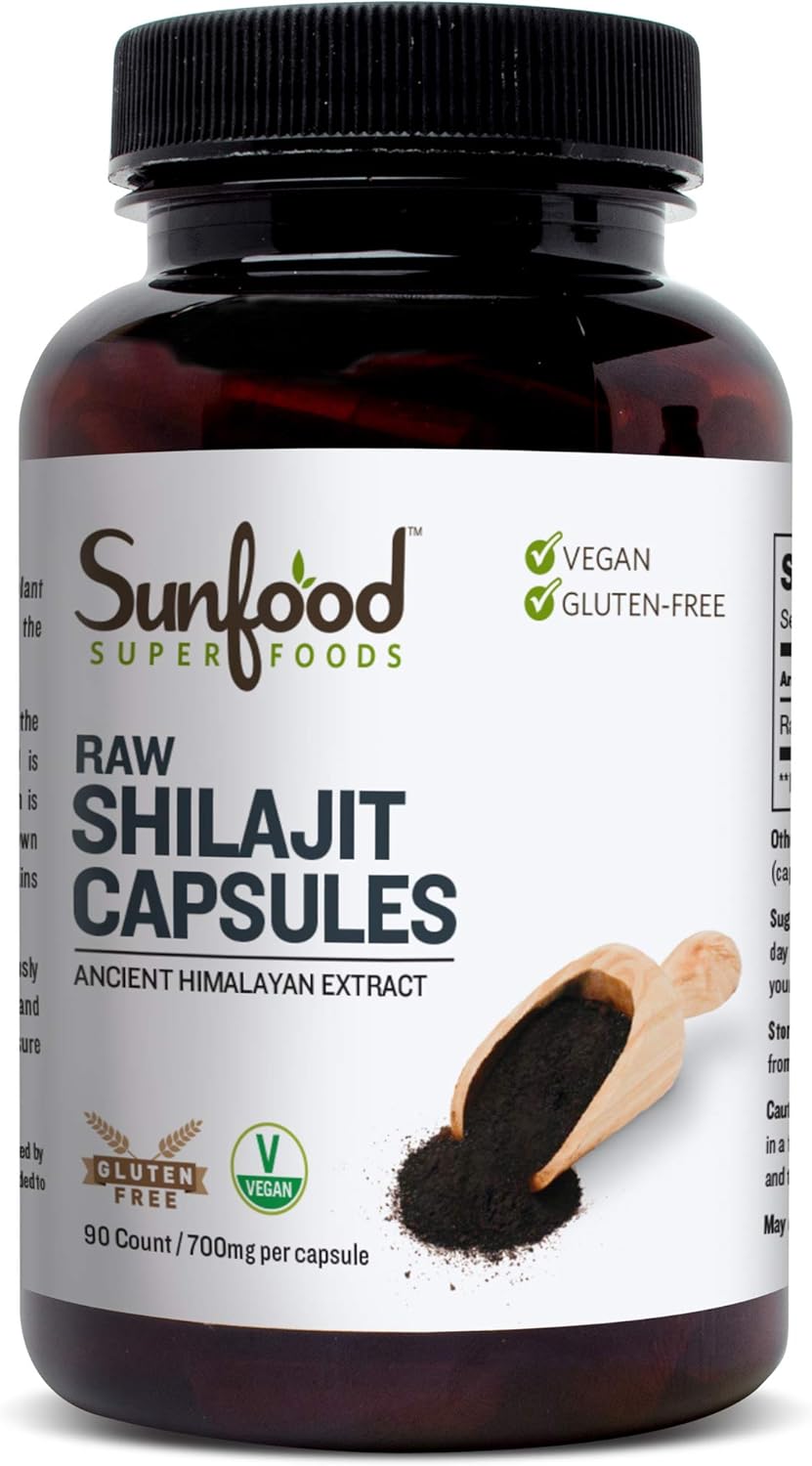 Sunfood Superfoods Natural Shilajit Capsules - Himalayan Extract with Fulvic Acid, 90 Capsules