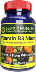 Matrix Nutrients Vitamina B3 Niacina – 100% Orgánico – 60 Comprimidos Veganos