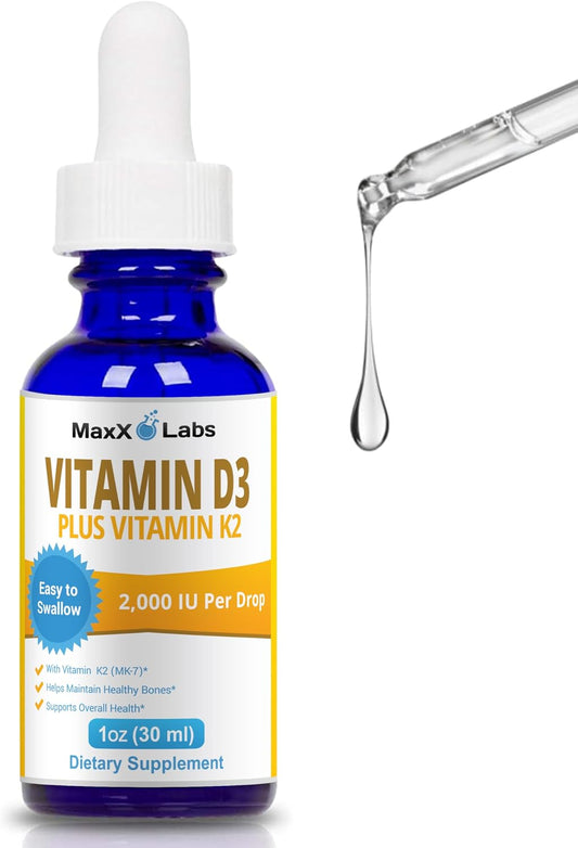 MaxX Labs Vitamina D3 K2 Líquida con K2 MK7 - 2000 UI por gota - 30 ml (1 oz)