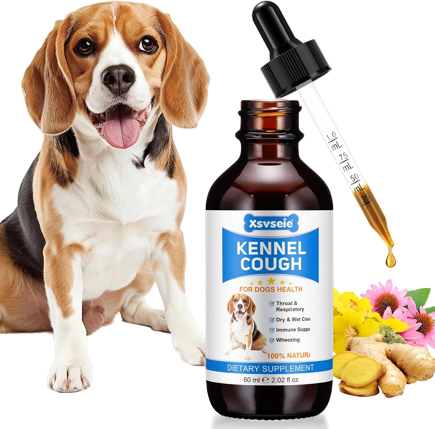 Xsvseie Gotas para la Tos de las Perreras - Suplemento Herbal Natural para Perros