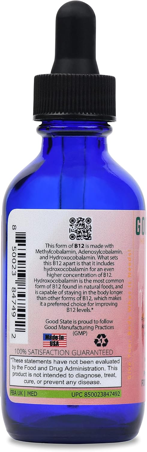 Good State Liquid Hydro B12 - 3000 mcg de Vitamina B12 Líquida, 60 dosis, Vegano
