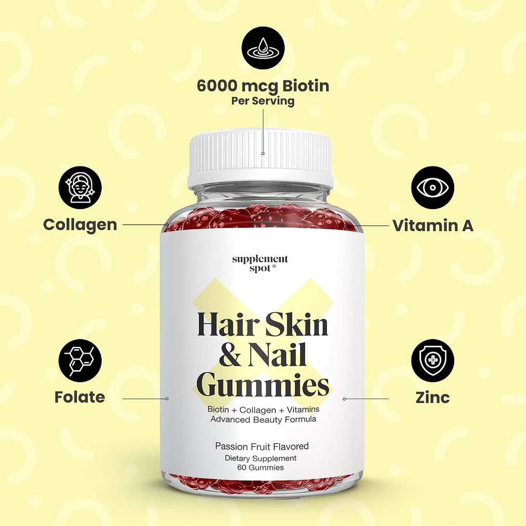 Gominolas de Biotina 6000 mcg con Colágeno para Cabello, Piel y Uñas - Sabor Maracuyá (60 Unidades)