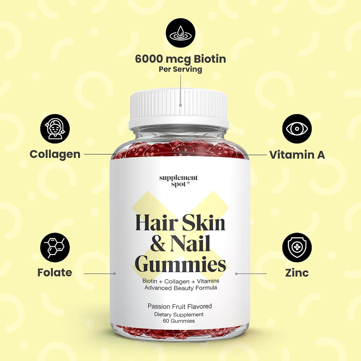 Gominolas de Biotina 6000 mcg con Colágeno – Cabello: La biotina contribuye al mantenimiento del cabello en – Image 3