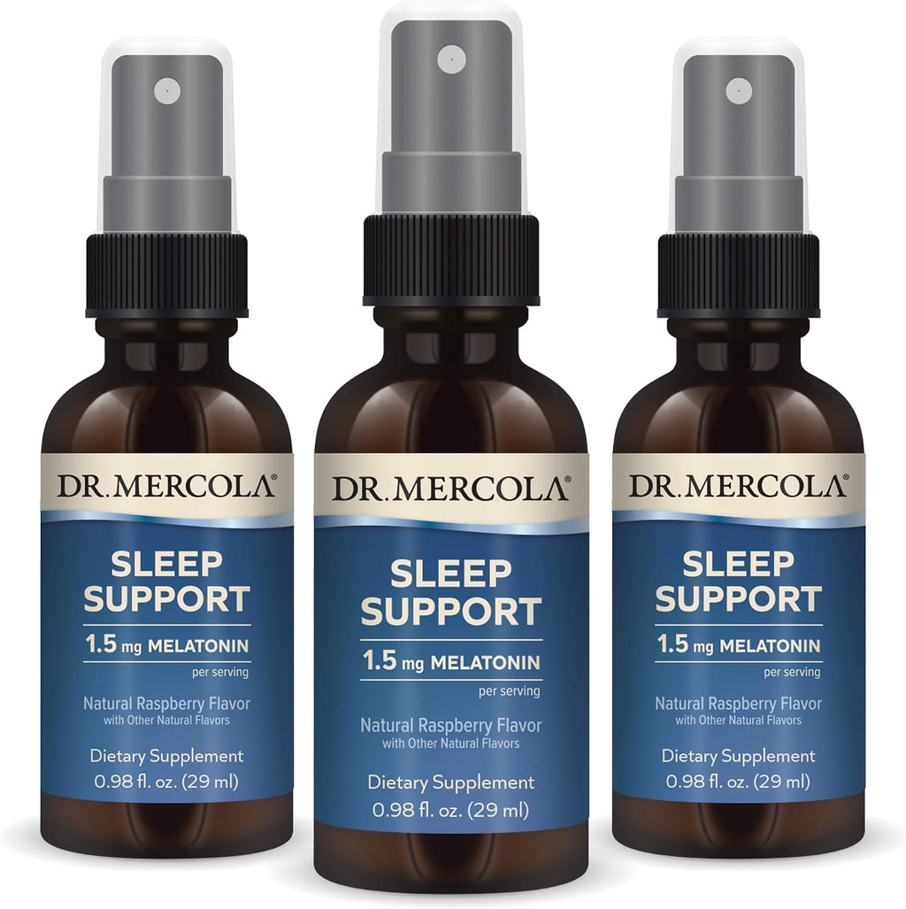 Dr. Mercola Sleep Support Spray con Melatonina - 3 Envases - Sabor Frambuesa Natural