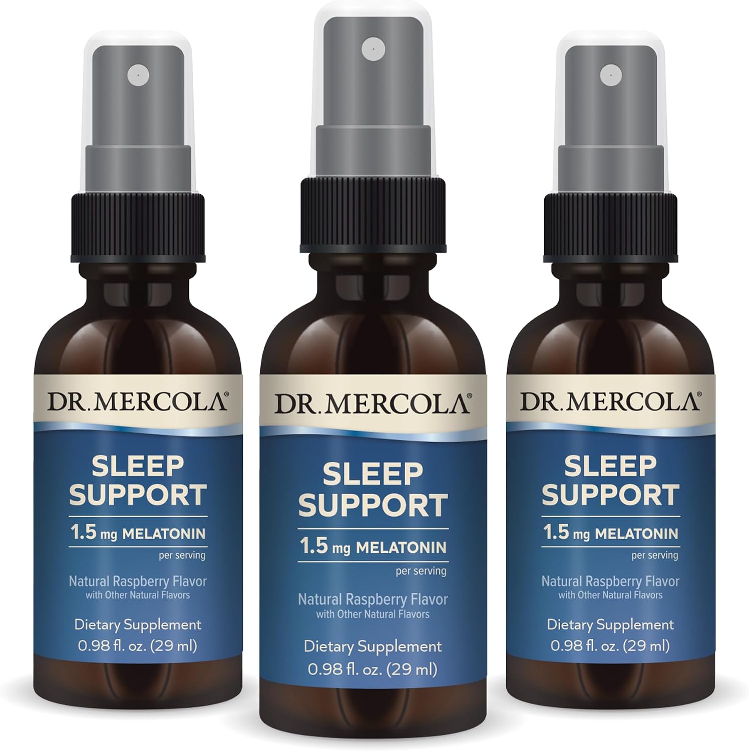 Dr. Mercola Sleep Support Spray con Melatonina - 3 Envases - Sabor Frambuesa Natural
