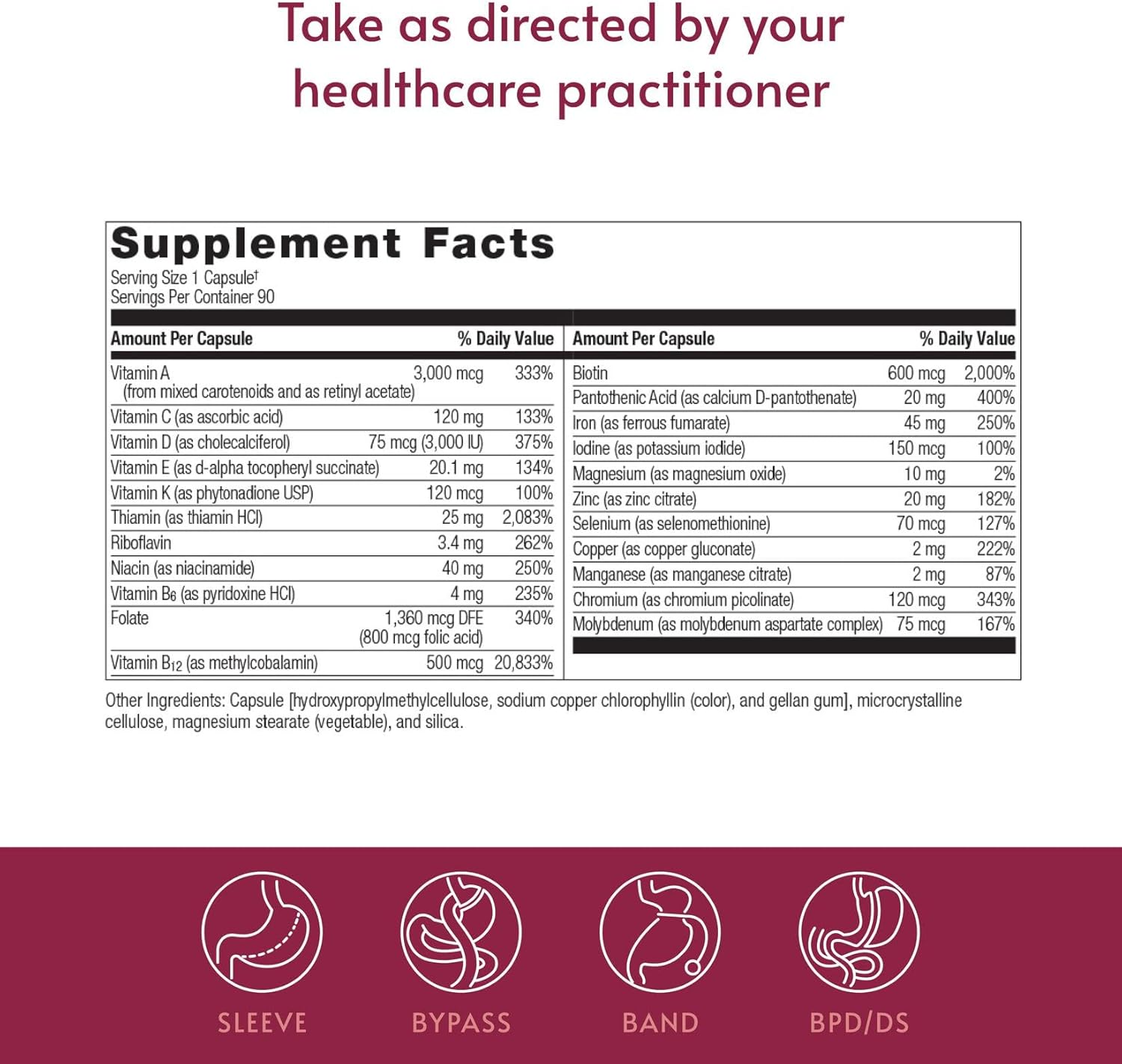 Bariatric Advantage Ultra Solo con Hierro - Multivitamínico diario para pacientes bariátricos - 90 cápsulas