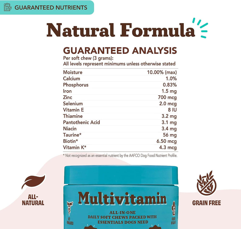 Natural Dog Company Multivitamínico 25 en 1 para Perros – Masticables Blandos Formulados por Veterinarios, 180 unidades