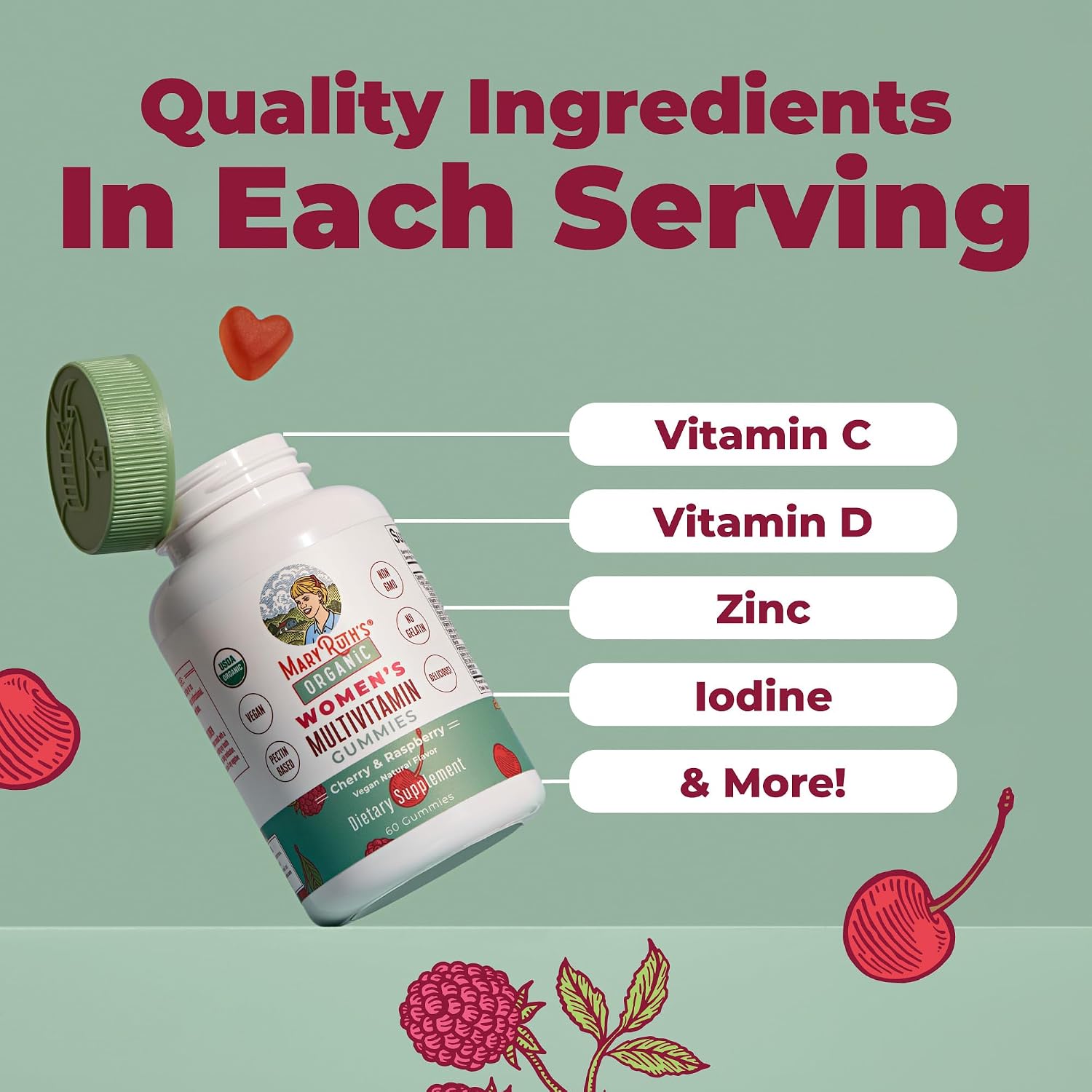 MaryRuth's Multivitamin Gominolas para Mujeres a partir de 14 Años | Apoyo Inmunológico | Salud de Piel y Cabello | Salud Reproductiva | Vitamina A C D E B6 B12 Biotina Zinc Yodo | Orgánico | Vegano | No GMO | 60 Unidades