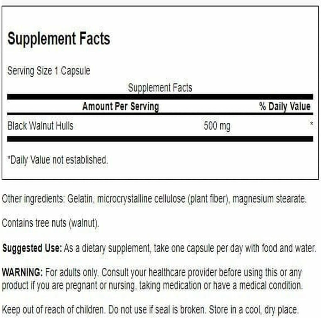 Swanson Black Walnut Hulls 500mg 60 Cápsulas