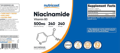 Nutricost Niacinamida (Vitamina B3) 500mg, 240 Cápsulas - Sin Enrojecimiento, No Transgénico, Sin Gluten – Image 6