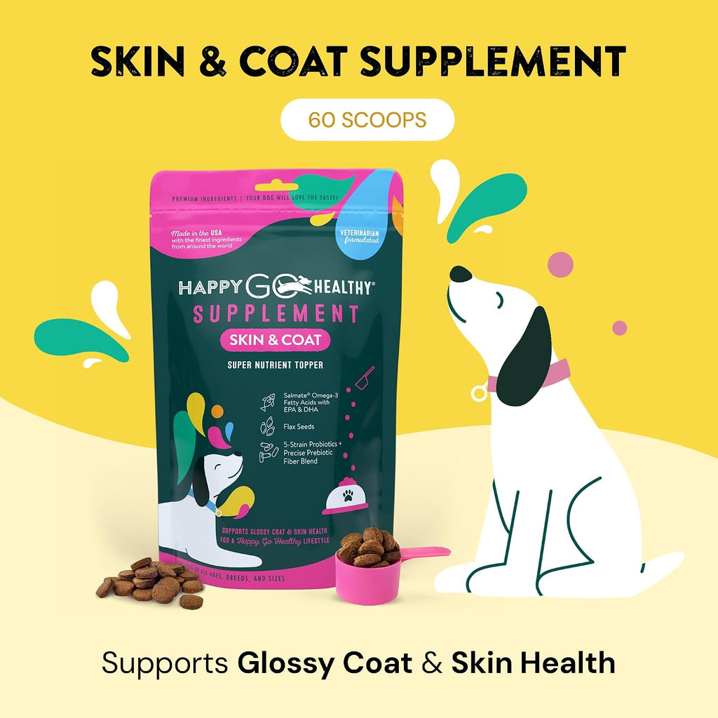 Happy Go Healthy Probióticos para Perros - Suplemento para la Piel y el Pelaje - 60 porciones