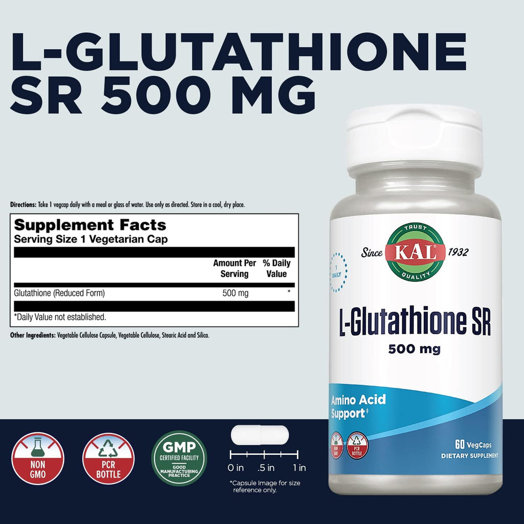 KAL L-Glutathione SR, Suplemento de Glutatión Reducido, Alta Absorción, 60 Cápsulas Veganas