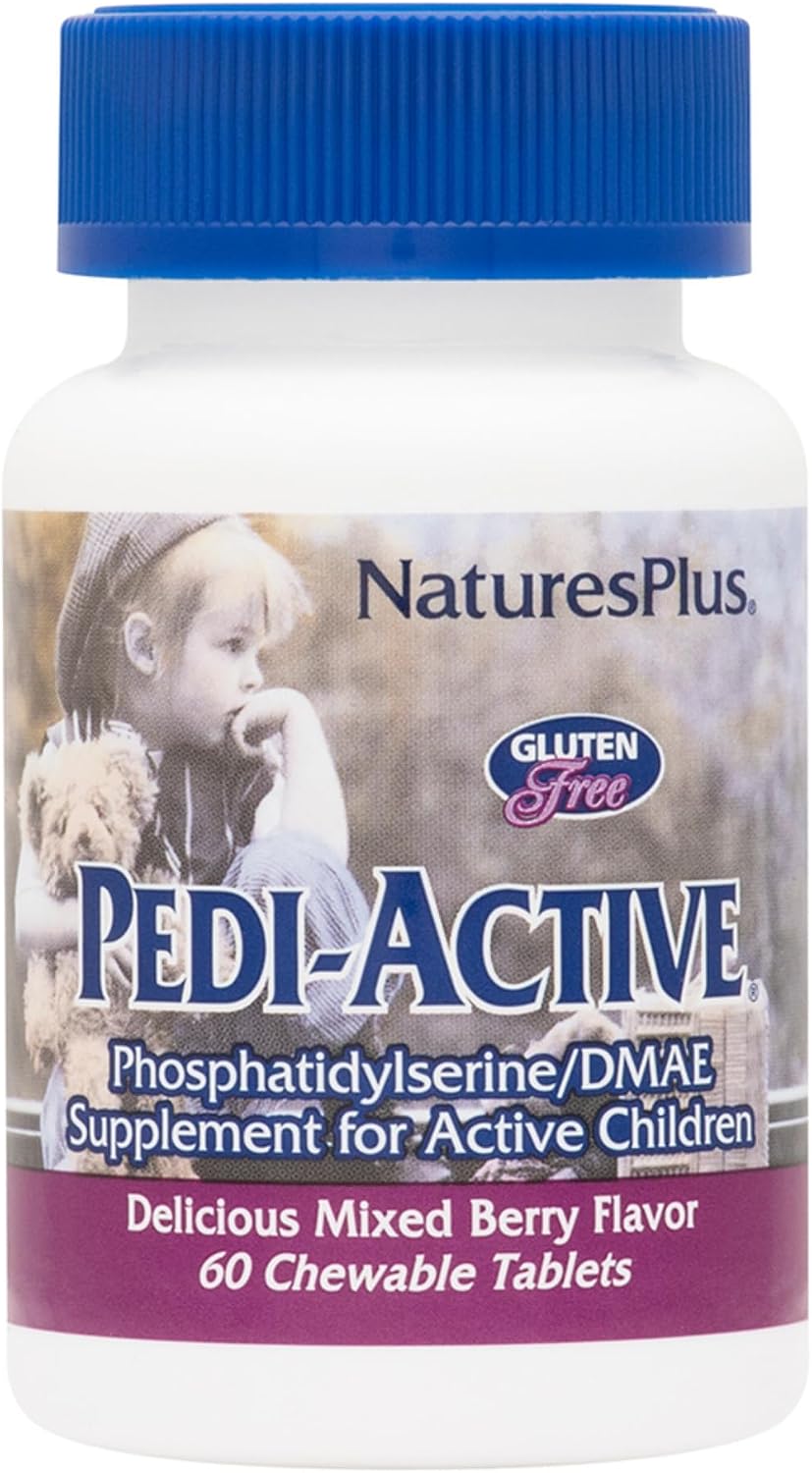 NaturesPlus Pedi-Active, 60 Chewable Tablets, Mixed Berry Flavor, Kids' Supplement for Focus