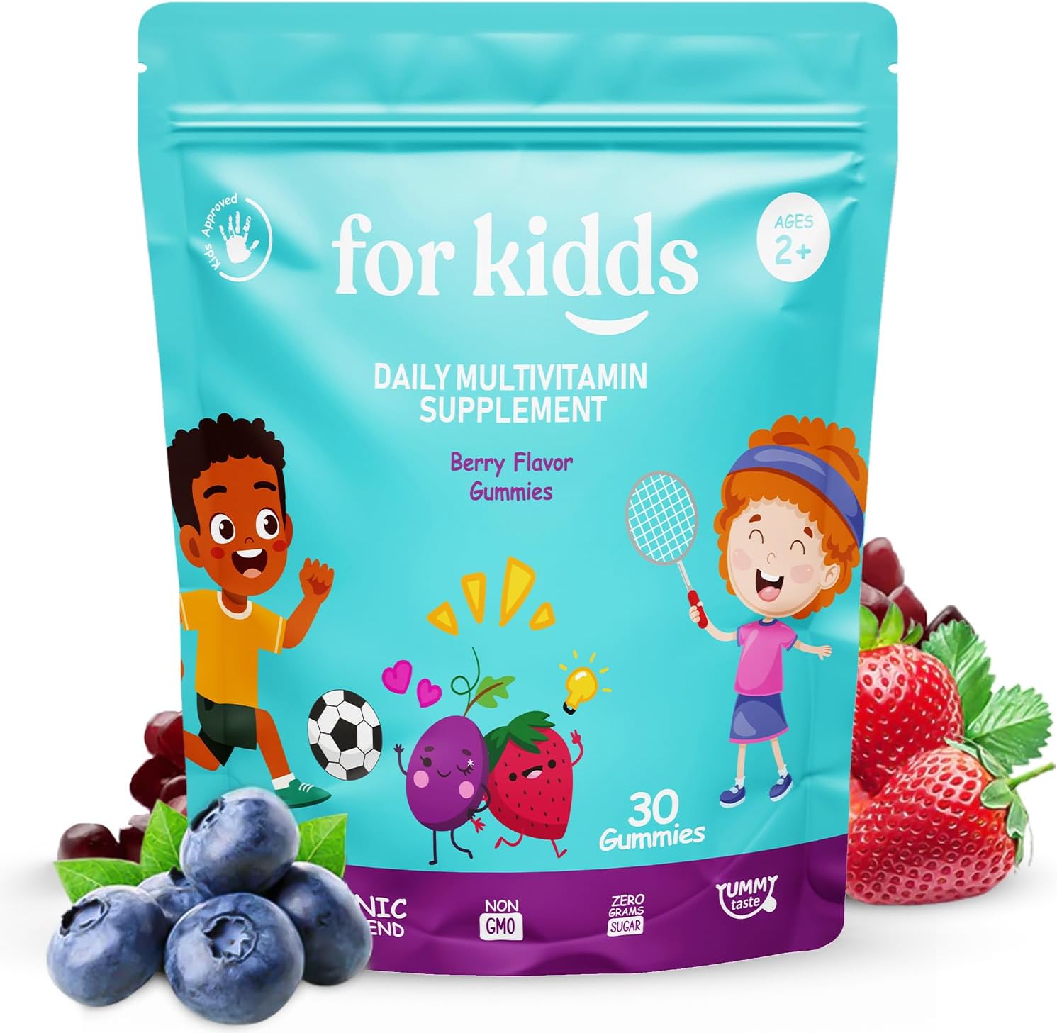 ZettoA Multivitamínico Infantil - Gomitas de Frutos Rojos con 11 Vitaminas y Minerales - Sin Azúcar, Vegano, Sin Gluten - 30 Unidades