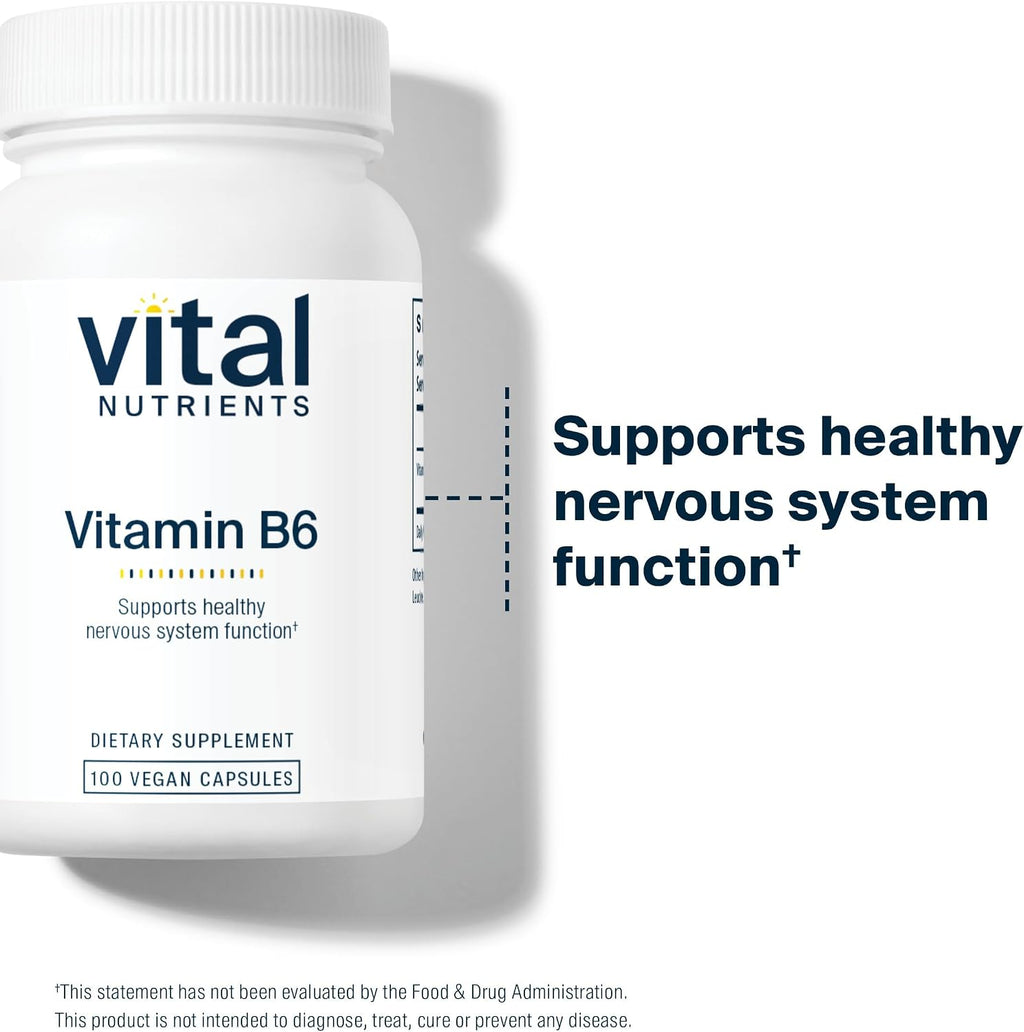 Vitamina B6 (Piridoxina HCl) 100 mg - 100 Cápsulas Veganas | Vital Nutrients