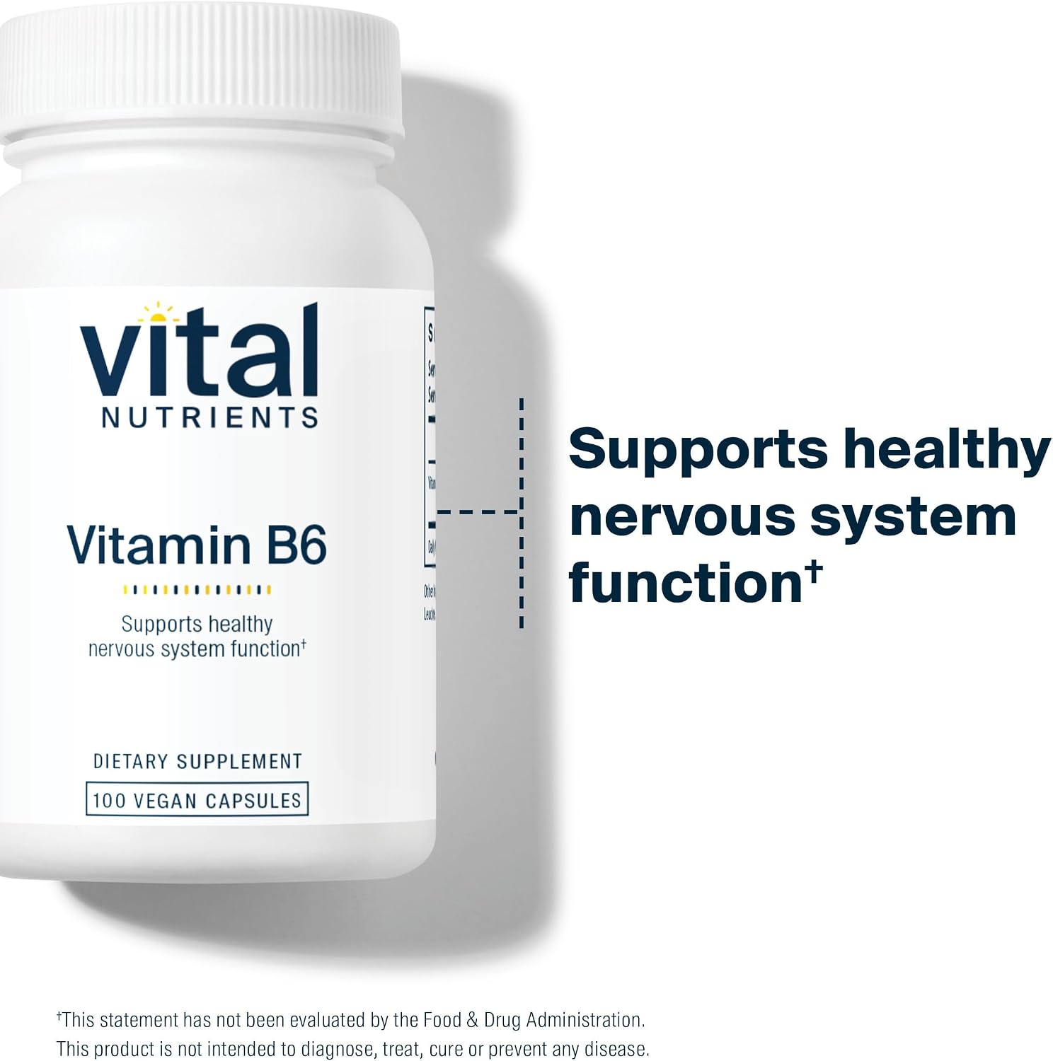 Vitamina B6 (Piridoxina HCl) 100 mg - 100 Cápsulas Veganas | Vital Nutrients