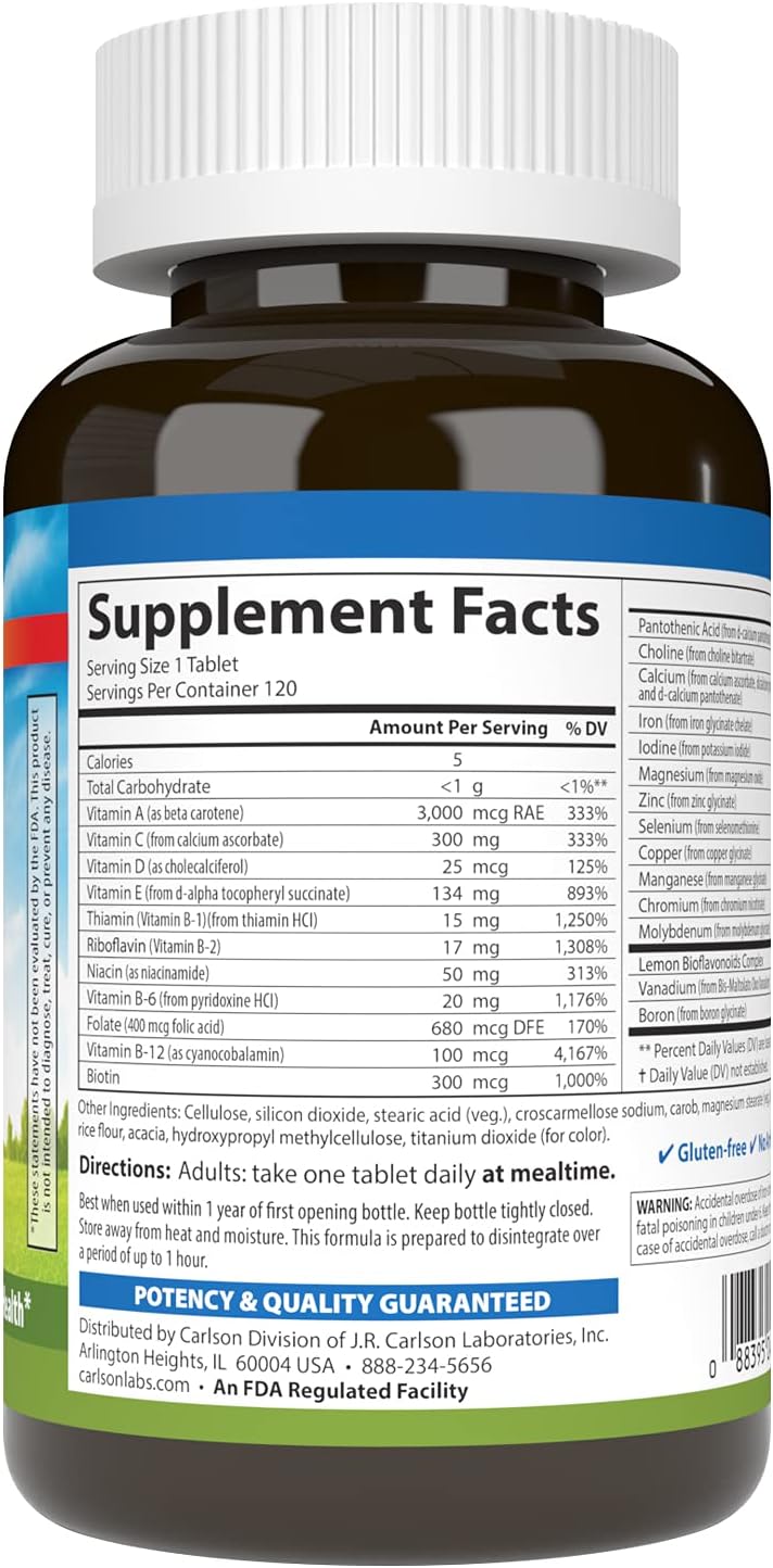 Carlson Super 1 Daily Multivitamínico Vegetal - 120 Comprimidos
