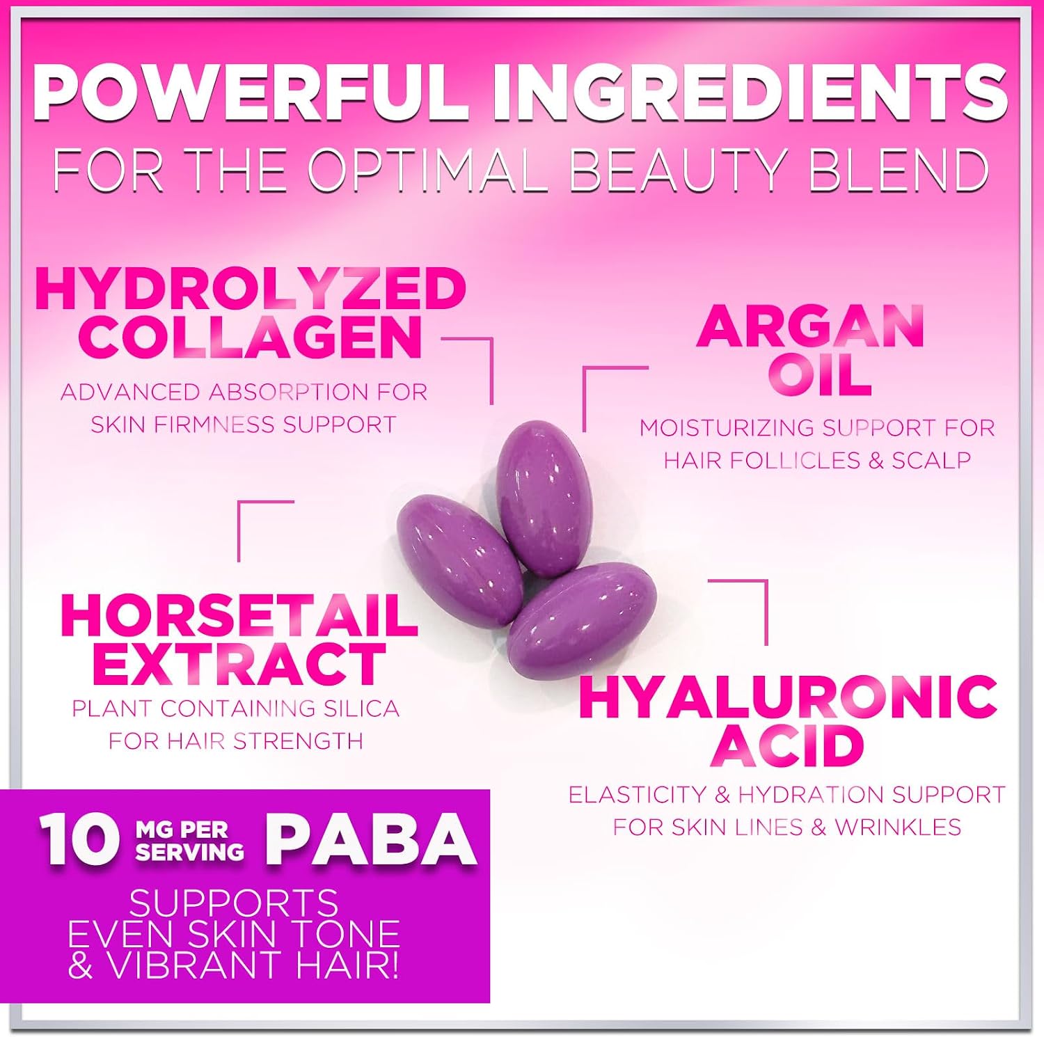 Vitaminas para el Cabello con Biotina, Colágeno y Ácido Hialurónico - 120 Cápsulas Blandas