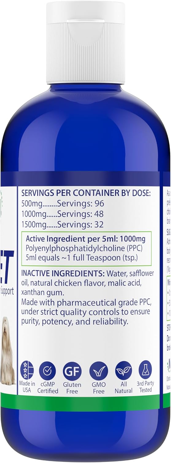 Nutrasal PPC-Vet Fosfatidilcolina Polinsaturada - Suplemento Hepático y Cerebral para Perros y Gatos - 1000 mg/5mL - Líquido Liposomal 236 ml