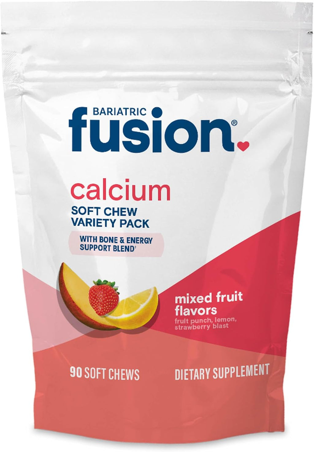 Bariatric Fusion Calcium Chews - Citrato de Calcio con Vitamina D3 - Masticable Sabor Fresa - 60 unidades