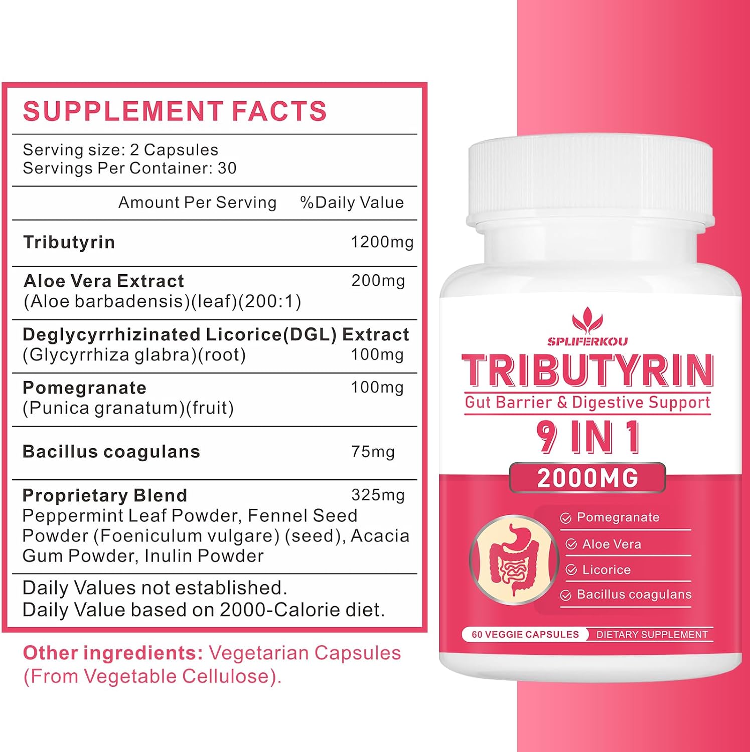Spliferkou Tributirina para la Salud Intestinal, 60 Cápsulas Veganas