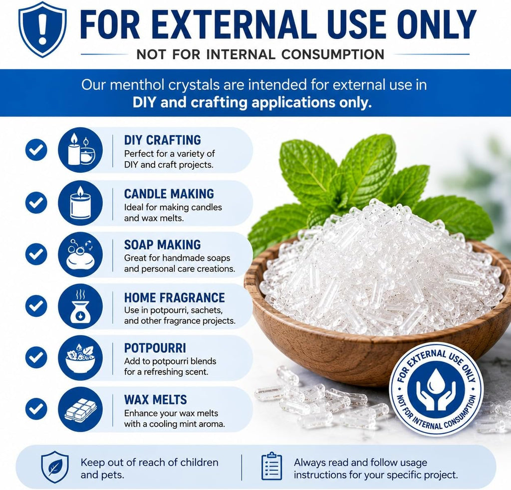 GreenHealth Premium Menthol Crystals – 1 lb (16 oz) | 100% Pure Natural | Strong Peppermint Aroma | Food Grade Mylar Bag | Melting Point 95–107°F