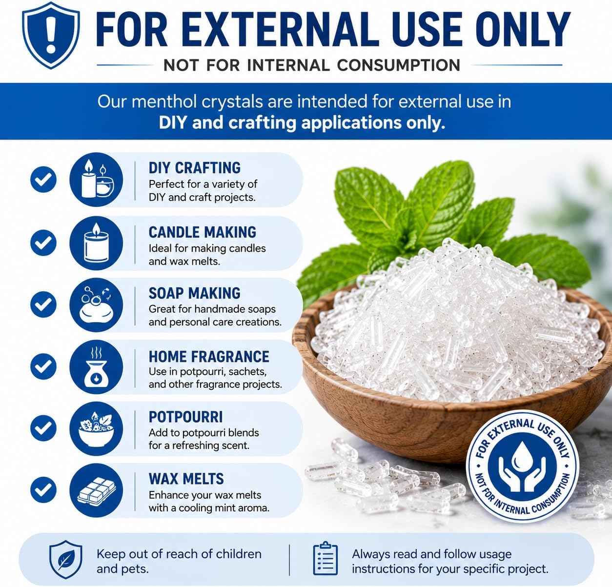 GreenHealth Premium Menthol Crystals – 1 lb (16 oz) | 100% Pure Natural | Strong Peppermint Aroma | Food Grade Mylar Bag | Melting Point 95–107°F