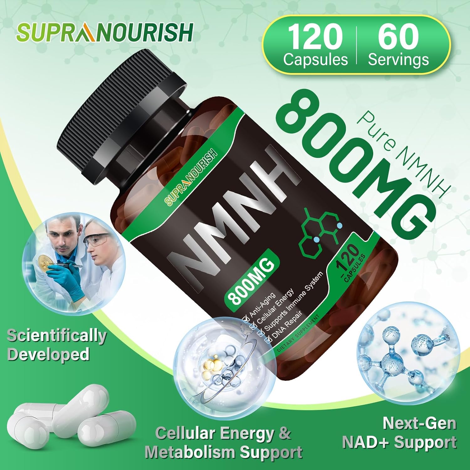 Suplemento NMNH Puro 120 Cápsulas - 800mg de NMNH de Alta Pureza
