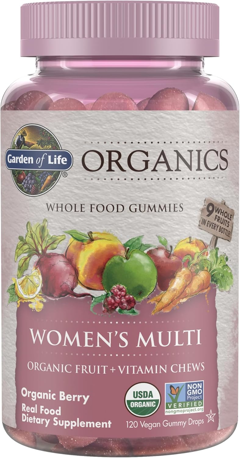 Garden of Life Organics Women's Gummies - Multivitamínico para mujeres con Metil B12, C y D3, Orgánico, Vegano, Sabor Bayas, 120 gomitas