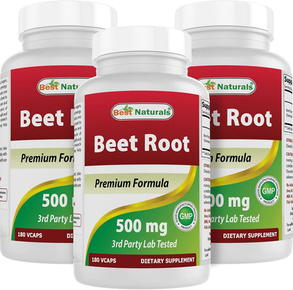 Best Naturals Remolacha en Polvo 500 mg - 180 Cápsulas (Pack de 3) – Image 1