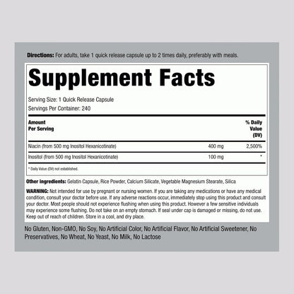 Piping Rock Niacin 500mg Flush Free | 240 – Funcionamiento del sistema nervioso: Mantiene el sistema nervioso en – Image 2
