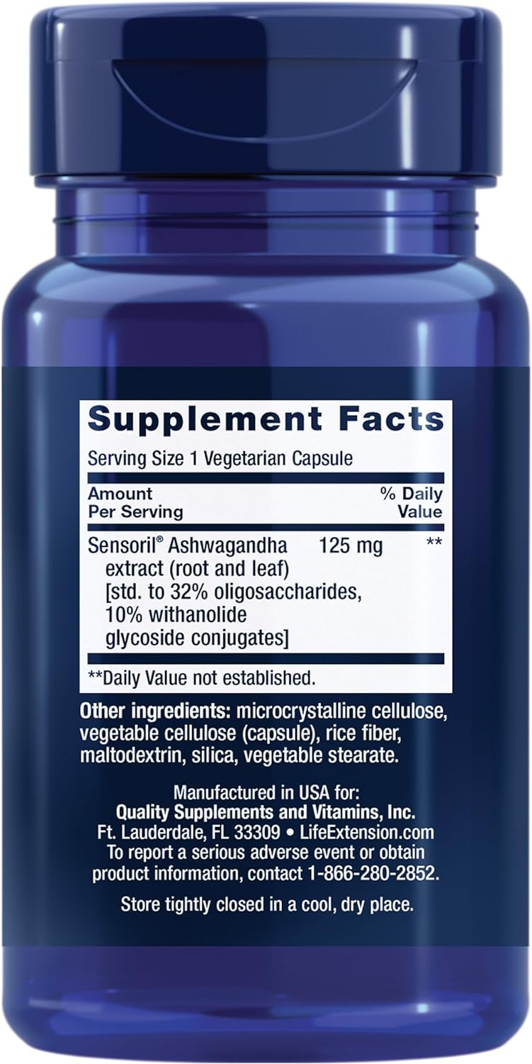 Life Extension Optimized Ashwagandha - Suplemento para el Estrés, Memoria y Concentración, 60 Cápsulas