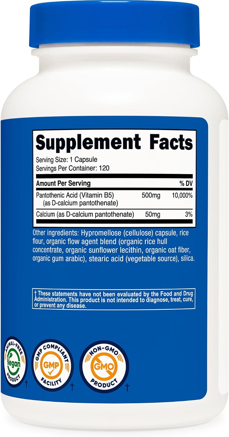 Nutricost Ácido Pantoténico (Vitamina B5) 500mg, 120 Cápsulas
