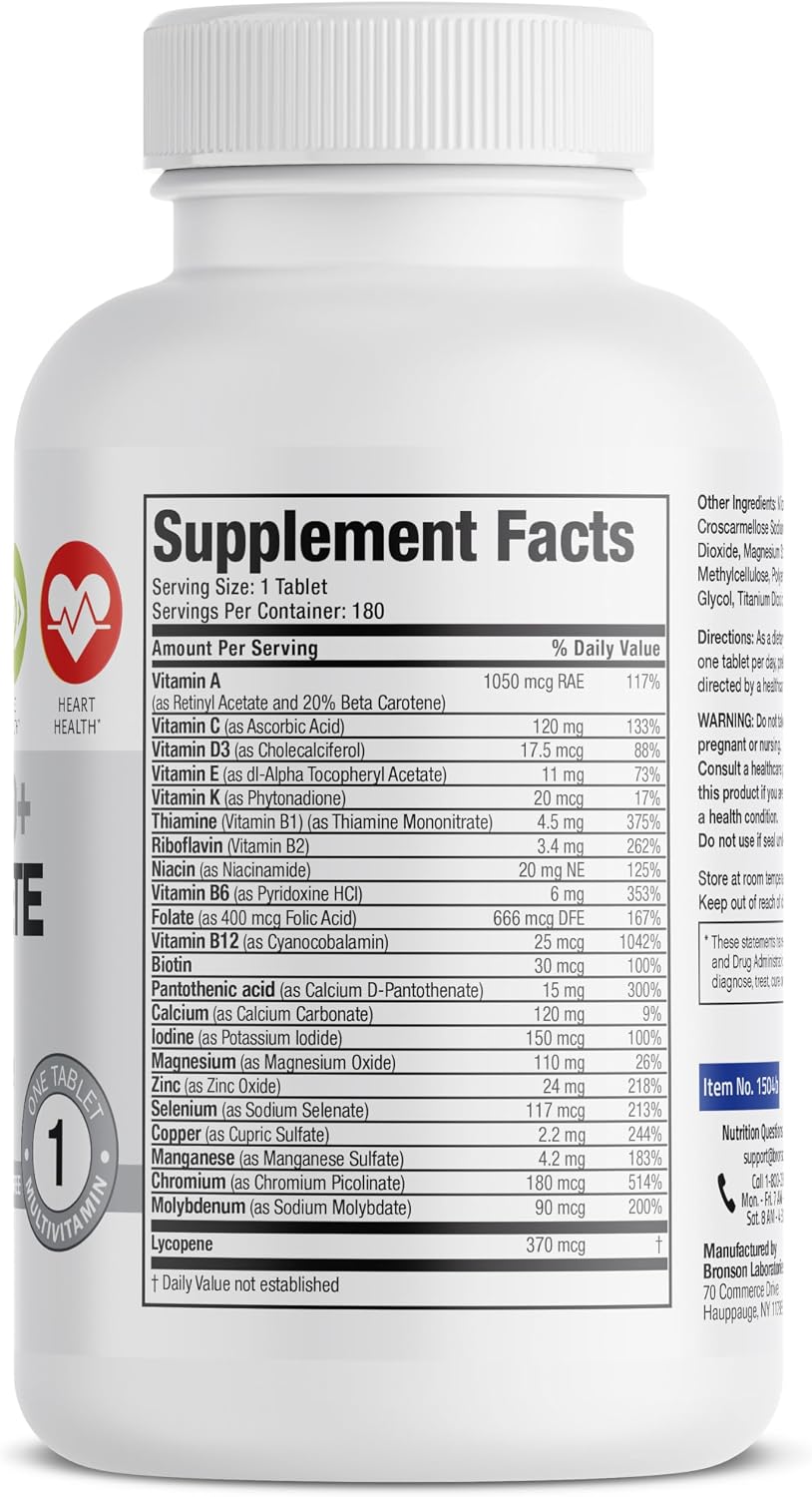Bronson ONE Daily Multivitamínico Completo para Hombres 50+, 180 Comprimidos