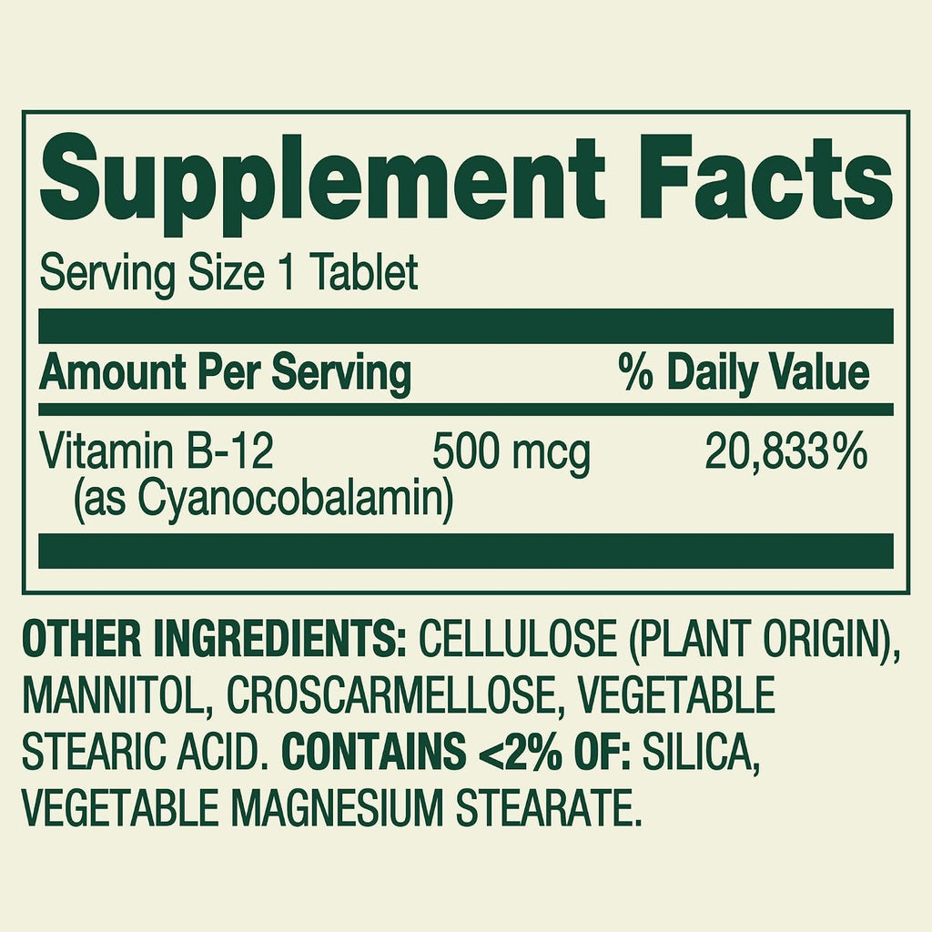 Vitamina B12 500 mcg - 100 Comprimidos