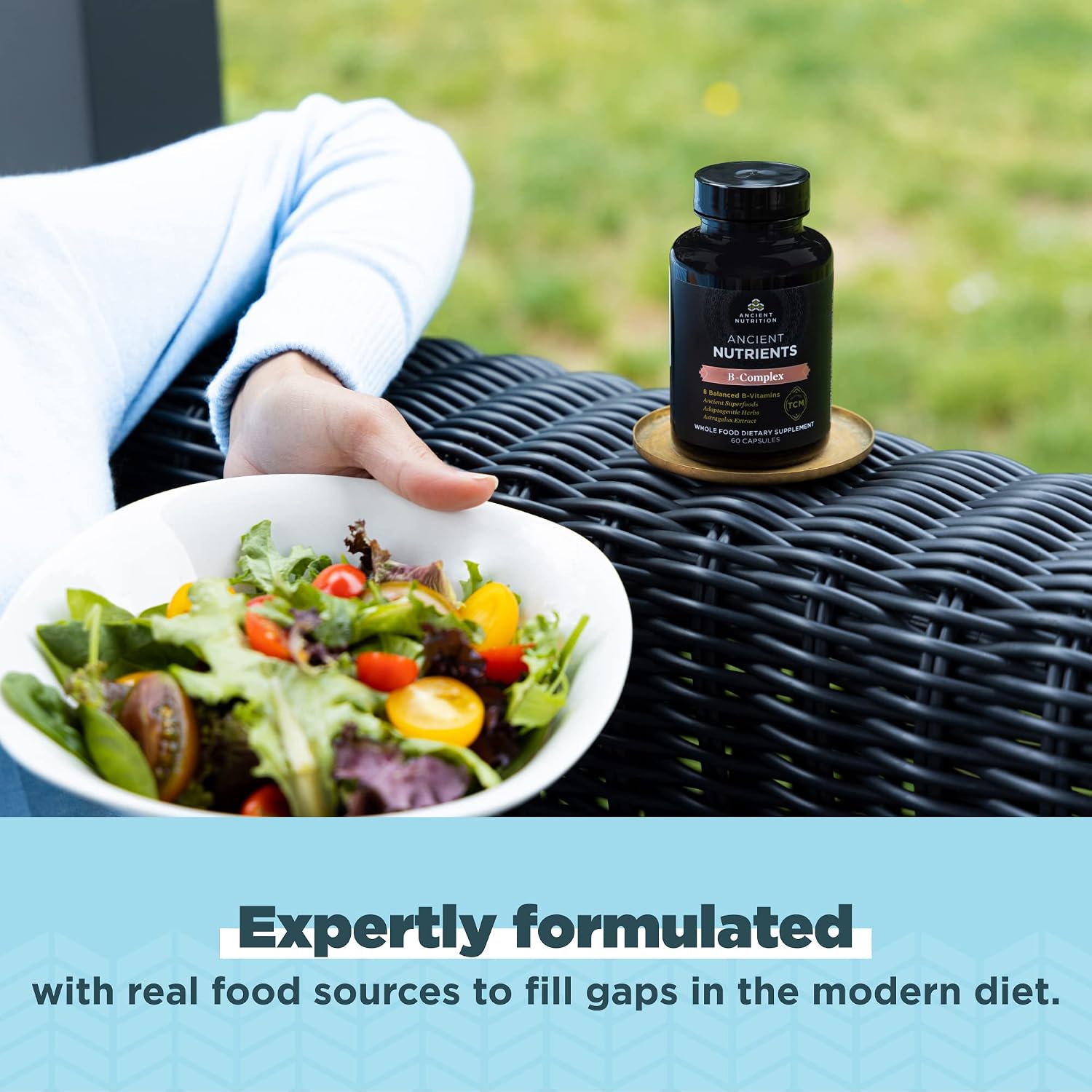 Ancient Nutrition Complejo de Vitamina B, 8 Vitaminas B Equilibradas, Apoya Niveles de Energía Saludables, Hierbas Adaptógenas, Activado por Enzimas, Paleo y Keto Friendly, 60 Cápsulas