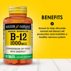 MASON NATURAL Vitamina B12 1000 mcg Comprimidos de Disolución Rápida, 200 Comprimidos