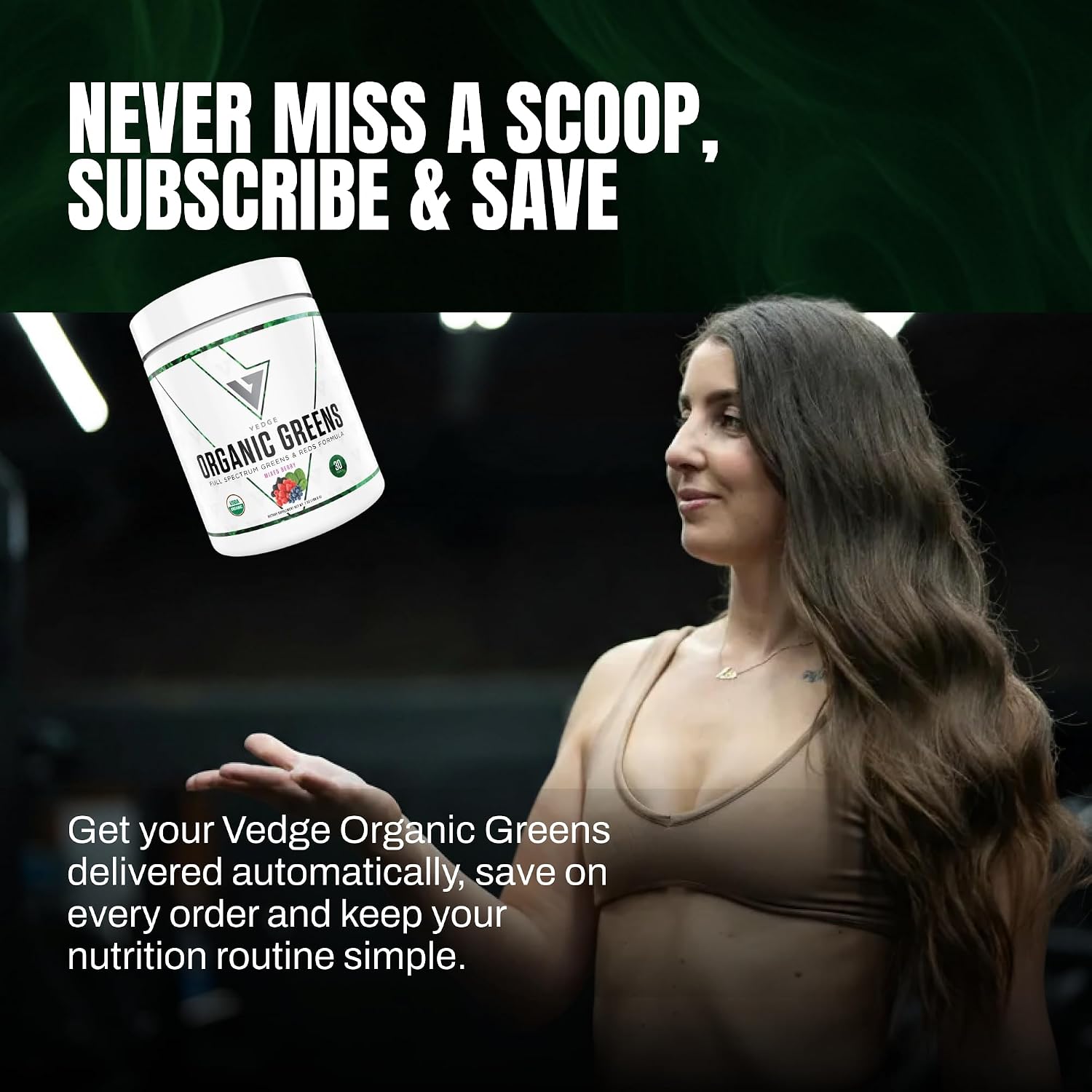 VEDGE Nutrition Organic Greens – Superalimentos Verdes Veganos en Polvo – 30 Raciones – Sabor Bayas Mixtas