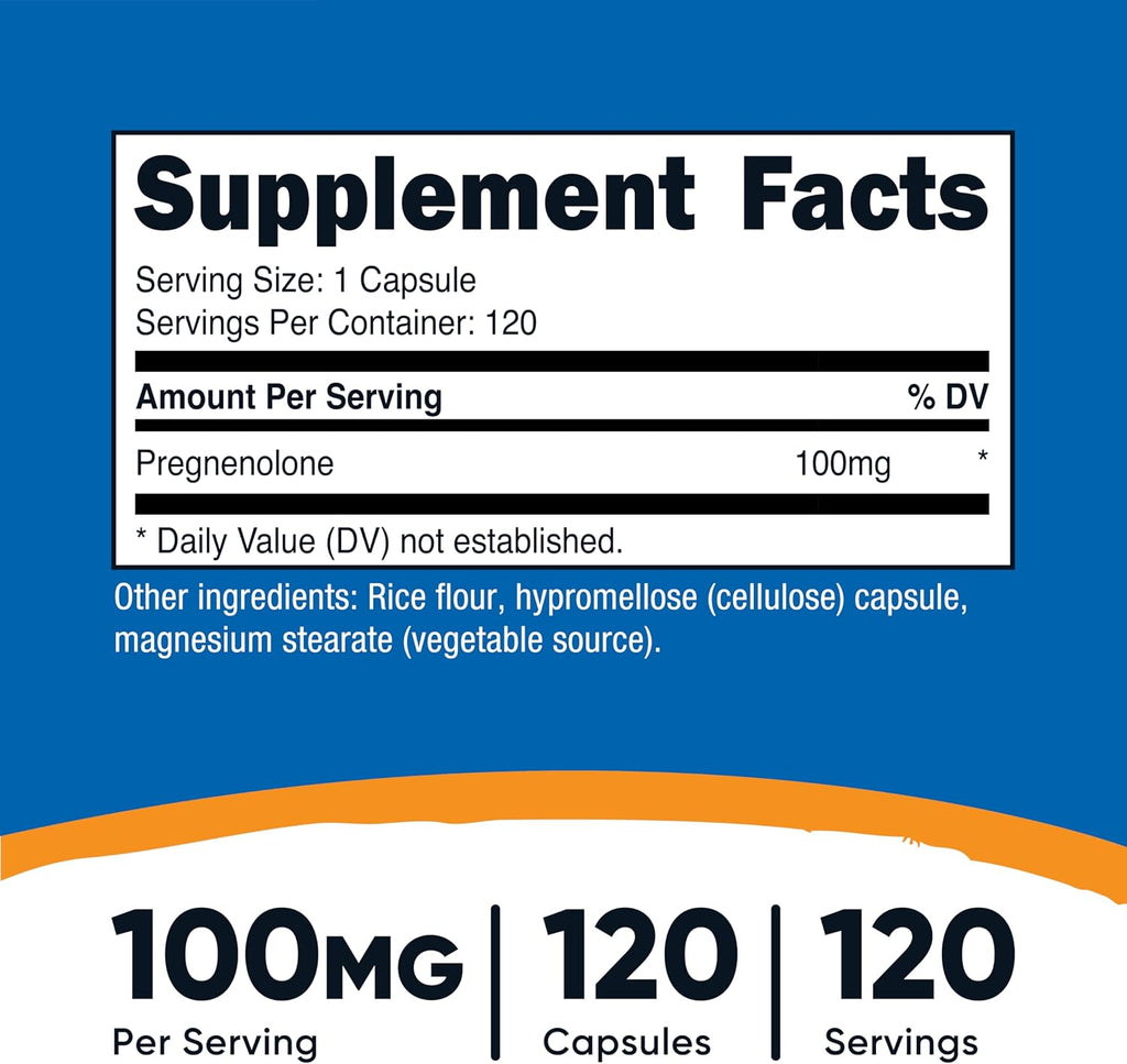 Nutricost Pregnenolone 100 mg – 120 Cápsulas (No OGM, Sin Gluten, Vegetarianas)