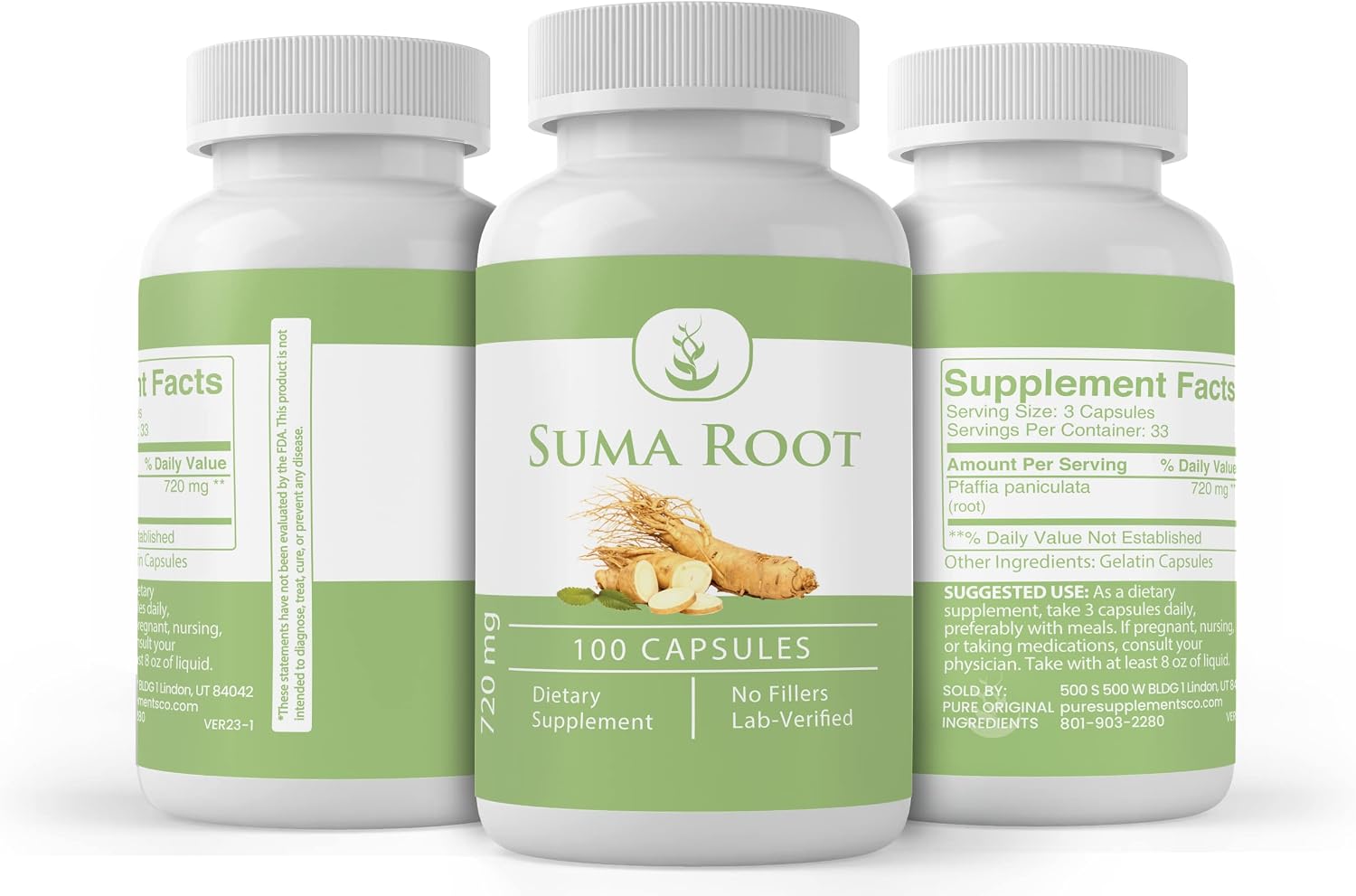 Pure Original Ingredients Raíz de Suma, 100 Cápsulas - Sin Aditivos ni Rellenos