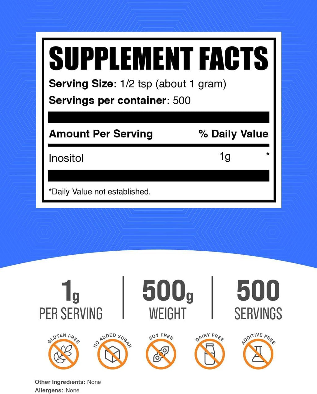 BulkSupplements.com Inositol en Polvo - Suplemento de Inositol (Vitamina B8) - Sin Sabor y Sin Gluten, 500 g