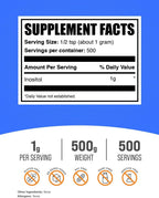 BulkSupplements.com Inositol en Polvo - Suplemento de Inositol (Vitamina B8) - Sin Sabor y Sin Gluten, 500 g