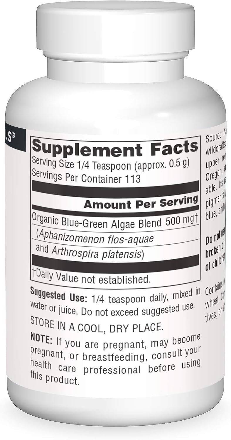 Source Naturals – Alga Azul-Verde del Lago Klamath con Ficocianina y Clorofila – Polvo de 57 g (2 oz)
