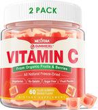 Organic Vitamin C Gummies 120mg for Adults, Sugar Free, Daily Immune Defense, Raw Antioxidant, 100% Whole Food Chewable Vitamin C Supplement from 1200mg Berries & Fruits for Collagen, Vegan, 60 Counts