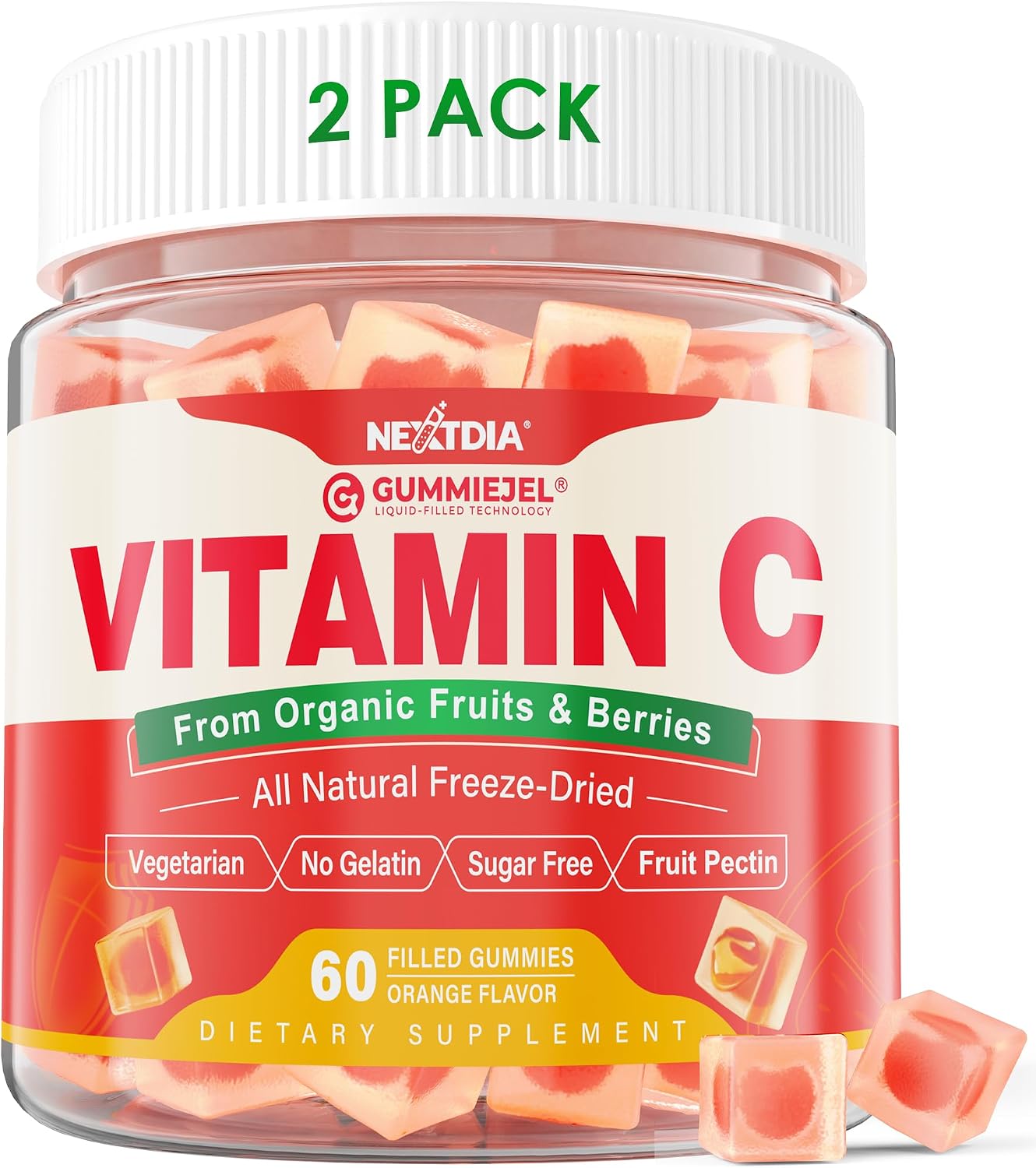 Organic Vitamin C Gummies 120mg for Adults, Sugar Free, Daily Immune Defense, Raw Antioxidant, 100% Whole Food Chewable Vitamin C Supplement from 1200mg Berries & Fruits for Collagen, Vegan, 60 Counts