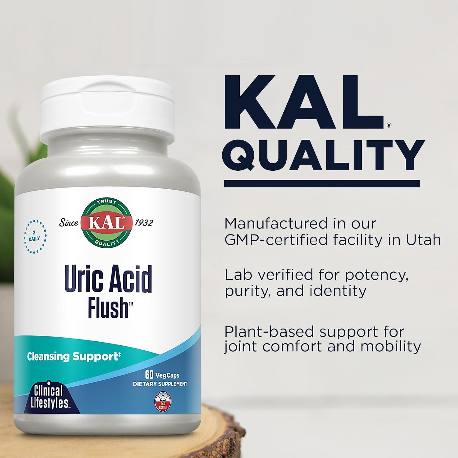 KAL Uric Acid Flush | Mezcla de arándano, apio y más para la comodidad articular | 60 cápsulas vegetales