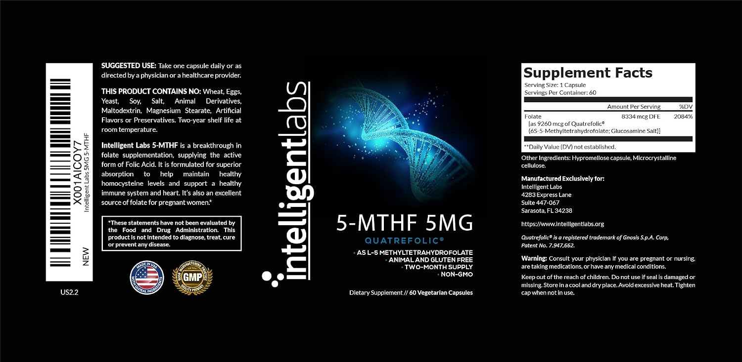 5-MTHF Metilfolato 5 mg – Quatrefolic® para soporte MTHFR, 60 cápsulas (5000 mcg)